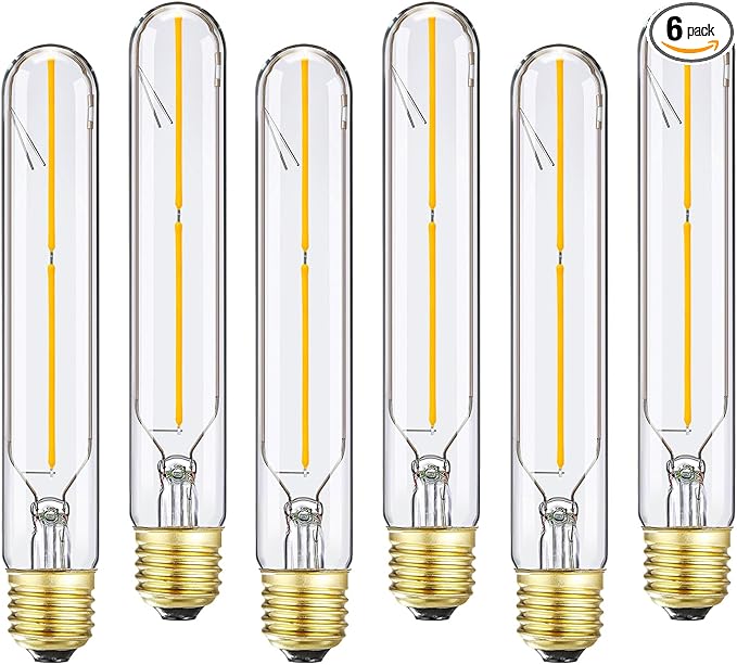 E26 Tubular LED Bulb 4W Equal 40 Watt Soft White 3000K Dimmable E26 Edison AC120V 400lm Tube T9 T10 LED Light Bulb for Rustic Pendant,Chandeliers,Wall sconces,6Pack