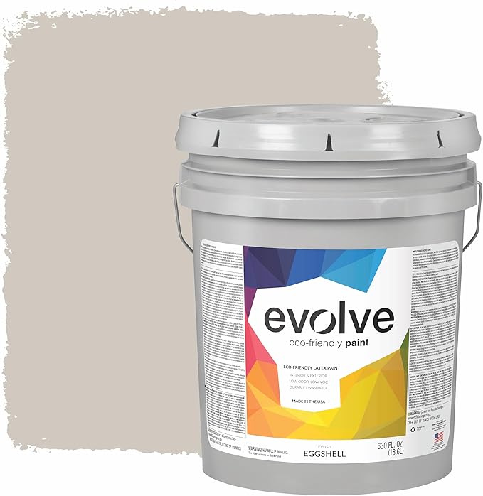 EVOLVE Paint & Primer: Environment-friendly, Eggshell with One-coat Coverage for Interior & Exterior surfaces (Warm Gray, 5-Gallon)