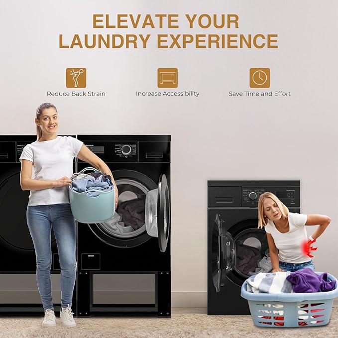 Washer and Dryer Pedestals Set of 2- Fit 27 and 28 Inch, Laundry Pedestal for Washer and Dryer , Alloy Steel Washing Machine Stand Raiser, Washer and Dryer Stand 15.75'' Height Black