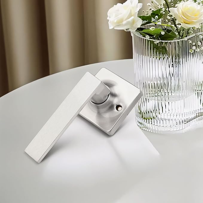 GOBEKOR 1 Pack Brushed Nickel Lever Door Handle Dummy Door Levers Square Closet Door Handles for Pantry Interior Non-Turning Door Lever