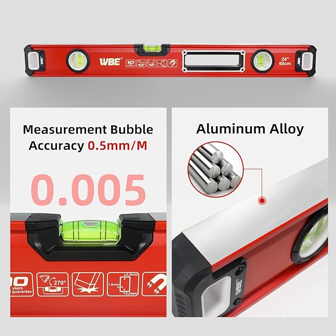 WBE 4-Piece Torpedo-Level Set with Magnetic, Digital-Leveler with LCD Display, 4.7", 16", 20", 40" Aluminum Alloy Spirit Level-Set with Carrying Bag, Bubble Vials Ruler for 45/90/180 Degree.