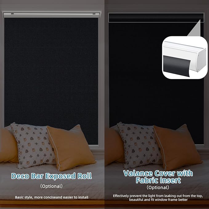 SmartWings Motorized Smart Blinds with Remote, Custom Automatic 100% Blackout Roller Shade Compatible with Alexa/Homekit/Google, Electric Smart Blinds for Indoor Windows, Eclipse Onyx Black