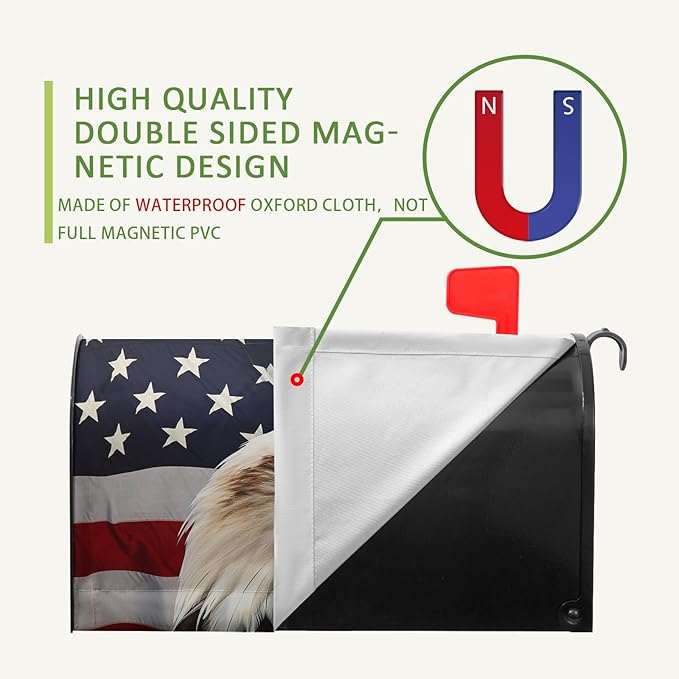 Eagle Patriotic Mailbox Covers Magnetic Large Size American 4th of July USA Flags Mailbox Cover Oversized Remember Day Post Box Wraps Decor Waterproof for Garden Yard 21x25.5 Inch