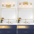 4 Light Gold Bathroom Light Fixtures Brushed Brass Vanity Light Over Mirror Modern Farmhouse Wall Lighting Sconces Wall Lamp for Bathroom, Bedroom, Living Room E26 Socket with Glass Shade