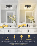 EAPUDUN 2-Light Matte Black Bathroom Light Fixtures Over Mirror, Vanity Lights for Bathroom with Clear Glass Shades, Industrial Wall sconces, WLA1434-BK