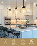 Emak Modern Farmhouse Pendant Lights Kitchen Island, Black Pendant Light Fixtures with Seeded Glass Shade, 8 Inch Hanging Lights for Kitchen Island, Bathroom, Bedroom, PL122-BK