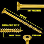 #9 x 3’’ Wood Screws by Grindy (200pack/2.5LBS) – Self-Drilling Deck Screws I Rust Resistant I Quick Drive & Fast Grip I for Cabinet, Furniture & Other Projects I T20 Star Drive I Bit Included