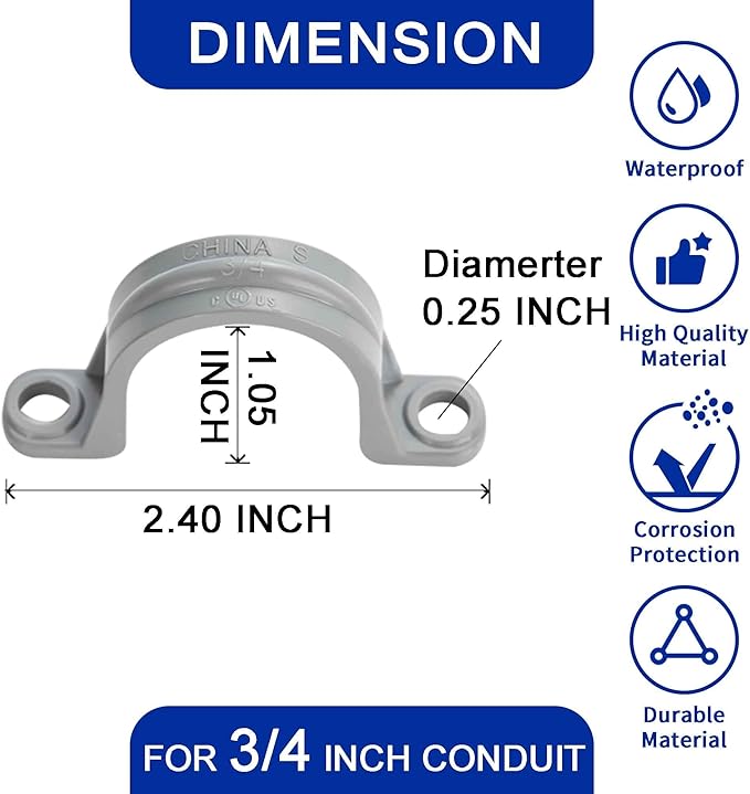 (3/4" Conduit Parts 60 Pack) Yariwiz 3/4 PVC Electrical Conduit Fitting Plastic Liquid Tight Conduit Connector Kit, Include 20 Conduit Couplings, 20 Conduit 90 Degree Elbows and 20 Conduit Straps