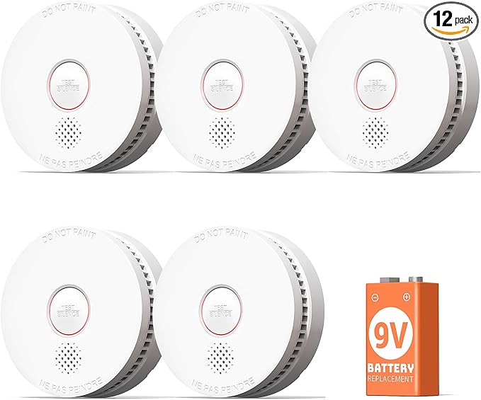 Jemay Smoke Detector Fire Alarms 9V Battery Operated with Photoelectric Sensor & Silence Button,10 Year Product Life Smoke Alarm Fire Detectors Easy to Install, UL217-9th Listed, 5 Packs