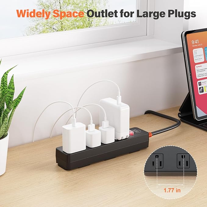 Outdoor Power Strip Weatherproof, IPX6 Waterproof Surge Protector with 4 Wide Outlets, 1875W/15A Overload Protection Switch, 10FT Extension Cord, Wall Mountable for Indoor Outdoor, UL FCC Listed