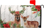 Xmas Deer Mailbox Covers Magnetic Large Size Winter Floral Mailbox Wraps 21x25.5 Inch Oversized Christmas Deer Post Box Cover Outside Decorations for Garden Yard