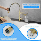 Gold Kitchen Faucet with Sprayer AIMADI,Modern Single Handle Spring Gold Kitchen Sink Faucet