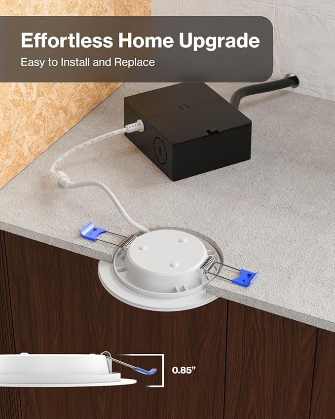 Sunco 24 Pack 4 Inch LED Recessed Lights, Slim Canless Ceiling Lighting, 650 LM, 10W (60W Equivalent), 3000K Warm White, Dimmable, Wafer Thin, Ultra Thin with Junction Box ETL.