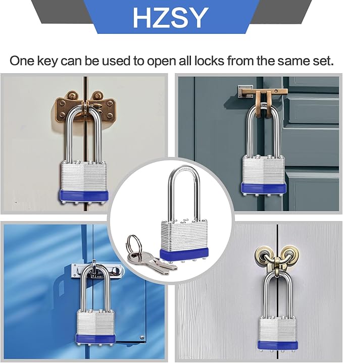 Padlocks Keyed Alike, Pack of 12, Laminated Steel Keyed Lock (1-9/16", 40mm), Padlocks with Same Key, Long Shackle, for Toolbox, Locker & StorageUnit or More