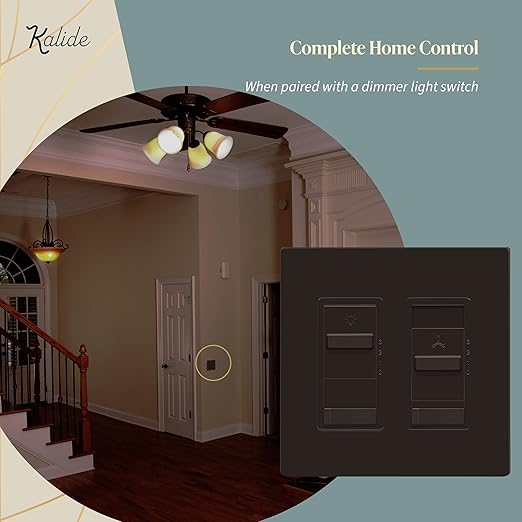TOPGREENER Kalide Light Switch and 3-Speed Ceiling Fan Control Combo, in Wall Light and Fan Combination Switch, Single Pole, 2.5A, 720W, Neutral Wire Not Required, TGSFS3-BR, Brown