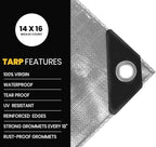 PROTARP Extra Heavy Duty 16 Mil Tarp Cover, Waterproof, UV Resistant, Rip and Tear Proof, Poly Tarpaulin with Reinforced Edges for Roof, Camping, Patio, Pool, Boat. (Silver/Black 20′ X 20′)