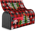 Christmas Tree Mailbox Covers Magnetic Red Black Buffalo Plaid Mailbox Post Cover Winter Snowflakes Post Wrap Standard Size 18 X 21
