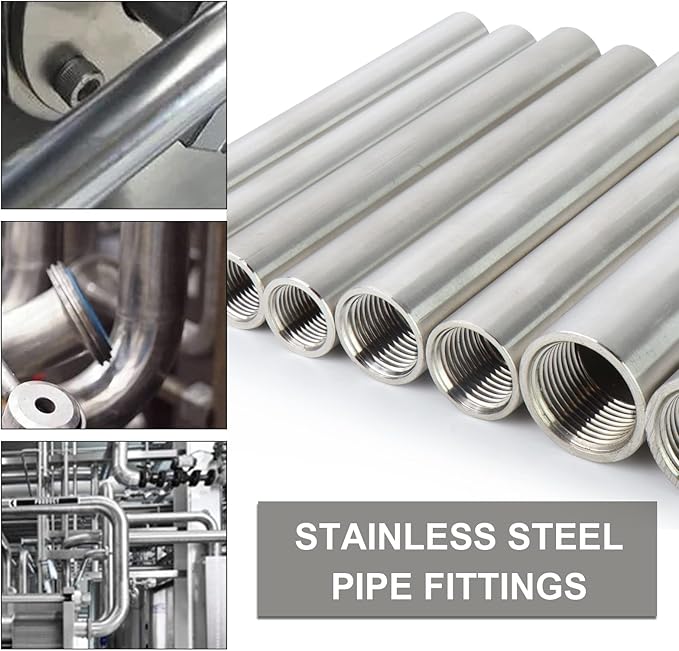 TAISHER 2PCS Stainless Steel Pipe Fittings, 3/8" NPT x 3/8" NPT Female Threaded, 12" Length Nipple Cast Pipe