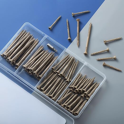 96 PCS Deck Screws Assortment Kit, Reverse Thread Composite Deck Screws Torx Drive Rust Resistant Epoxy Coated Exterior Wood Screw #8 1-5/8" 2" #10 2-1/2" 3", Tan
