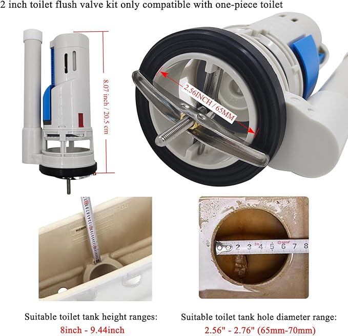 2-inch Toilet Flush Valves Assembly Compatible with Water Ridge One Piece Toilets Fits for TOTO THU338N Dual Flush Drain Valve Repair Part Replacement