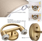 Industrial 2-Lights Wall Sconce Fixtures with Linen Fabric Shade, Double Wall Light Lamps Decor for Hallway Bedroom Living Room Bathroom Stairway