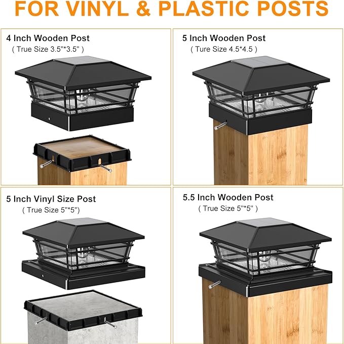 Solar Post Cap Lights Outdoor 8Pack [LED Bulb, 2 Brightness Setting] Fence Post Solar Lights Waterproof for 4x4 5x5 or 5.5x5.5 Wood Posts, Warm Bright Bulb Lighting for Garden Deck Yard