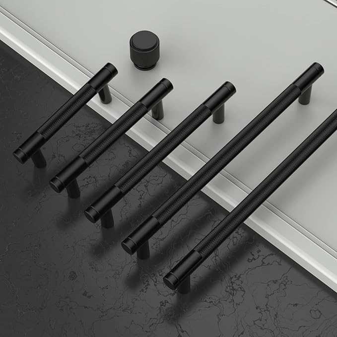 Amerdeco 10 Pack Matte Black Knurled Cabinet Pulls 3.75 Inch Center to Center Kitchen Cabinet Handles for Drawer Dresser, Cupboard and Wardrobe ZH0031