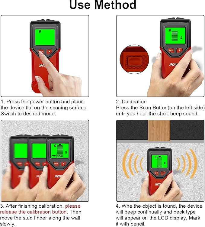 Stud Finder Wall Scanner - 5 in 1 Stud Finder Tool w/Microprocessor Chip and HD LCD Display, Stud Detector Beam Finders for the Center and Edge of Wood AC Wire Metal Studs Joist Pipe (Spicy)