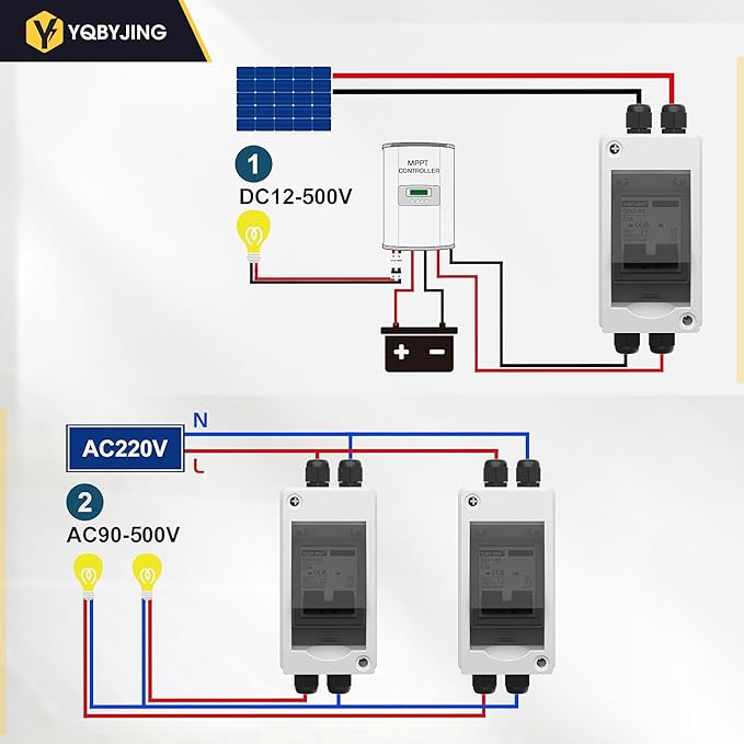 DC 63 Amp Solar Panel Disconnect Switch Miniature Circuit Breaker Box 1000V 2 Poles with IP65 Waterproof UV-Proof Box for Outdoor Solar PV Homes Battery
