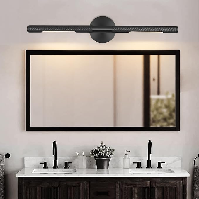 Hardwired Black Brass 30" Knurled Picture Light, Dimmable Rotatable 360°Picture Light for Wall, Vanity Light, Gallery Wall Light,Wall Sconce Lighting,Picture Frame Light,Include Bulb