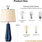 WIHTU 3 Color Temperature Table Lamps Set of 2, 27'' Navy Blue Modern Table Lamp for Living Room, Beside Lamp with Linen Shade, Resin Desk Lamp for Nightstands Bedroom Office Decor (2 Bulbs Included)