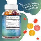 BeLive Synbiotics - Probiotic & Prebiotic Fiber Gummies – High Strength Inulin (3g), Dietary Fiber Supplement, Digestive Support for Kids & Adults - Strawberry, Lemon, Blueberry Flavor (60Ct)