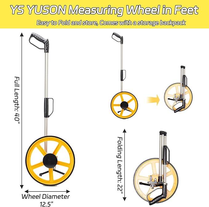 12 Inch Measuring Wheel in Feet with Stronger Triangle Bracket, Rolling Measuring Wheel for Construction, Digital Measure Wheel with Tape Measure and Canvas Carrying Bag, Up to 10000 Ft