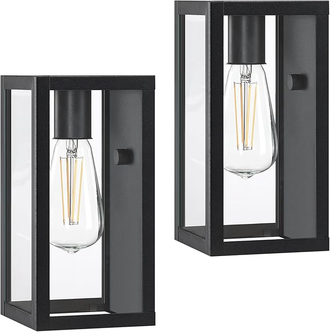 9.5'' Small Outdoor Exterior Wall Lights for House 2Pack, Waterproof Matte Black Outdoor Front Porch Lights with Tempered Glass, Outside Lighting Fixtures Garage Sconces Wall Mount, Bulb Not Included