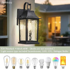 2-Pack Porch Light Fixture，Matte Black Outdoor Wall Sconce Light - 13" Rustproof Aluminum Exterior Lighting with Water Pattern Glass for Patio Yard House Hallway Doorway Garage