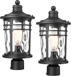 Darkaway 2 Pack Large Outdoor Post Lights Lamp Posts Outdoor Lighting, 17inch Aluminum Post Lights Outdoor Light Fixtures with Water Ripple Glass for Patio Yard Garden