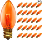 SUNSGNE 25 Pack C9 Orange Replacement Light Bulbs, Halloween Christmas Light Bulbs for E17 Base Outdoor String Lights, E17 Intermediate Base Light Bulbs, 7 Watt, Clear Orange