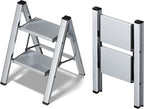 Taranta 2 Step Ladder,Aluminum Lightweight Folding 2 Step Stool with Anti-Slip Wide Pedal,330lbs Capacity Step Ladder for Household,Kitchen,Office - Silver