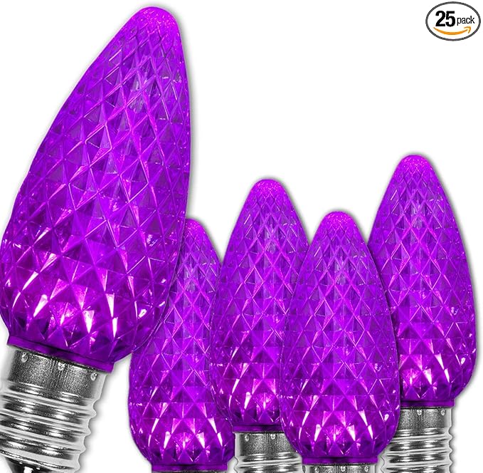 Wintergreen Lighting OptiCore C9 LED Christmas Light Bulbs - Replacement LED Christmas Lights Heavy Duty Premium Outdoor Christmas Lights, E17 Base (Box of 25) (Purple Faceted)