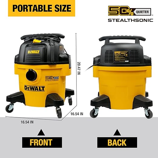 DEWALT 6-Gallon STEALTHSONIC Ultra Quiet Poly Shop Vacuum Wet and Dry, 5 Peak HP Noise Reduction Wet/Dry Vac for Jobsite, Workshop, and Garage, DXV06P-QTB