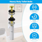 Hibbent 2 PCS Universal Toilet Seat Bolts Kit, Heavy Duty Solid Brass Toilet Bolts with Extra Long Stainless Steel Downlock Nuts Rubber Washers Gaskets, Easy to Install - Bathroom Toilet Repair Screw