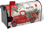 Christmas Red Truck Mailbox Covers Magnetic 21x18 Inches Standard Size Xmas Winter Mailbox Cover Wraps Post Letter Box Cover for Outside Garden Yard Outdoor Christmas Mailbox Decorations