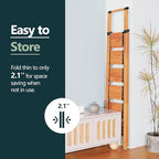 WOA WOA 6 Step Ladder, Folding Ladder with Handrails for High Ceilings, Indoor Tall Ladders with Wide Pedals, Lightweight Aluminum Stepladder for Home 300lbs - Wood Grain
