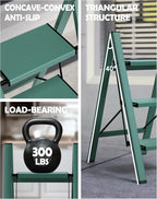 Taranta 3 Step Ladder,Aluminum Lightweight Folding 3 Step Stool with Anti-Slip Wide Pedal,330lbs Capacity Step Ladder for Household,Kitchen,Office - Green