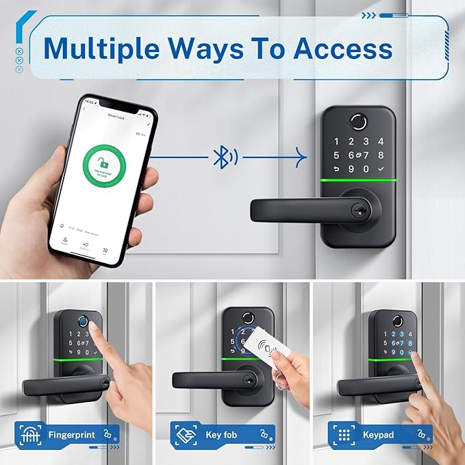Keypad Smart Door Lock with Handle: Kucacci Keyless Entry Fingerprint Lock - Digital Code Handle with Keypad - Electronic Smart Knob for Front Door - Deadbolt Alternative with App - Easy Installation