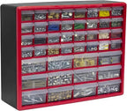 Akro-Mils 44-Drawer Plastic Drawer Storage Cabinet for Garage Organization, Bead Organizer, Building Bricks Storage, Teacher Toolbox, Makeup Organizer, 20-Inch W x 6-Inch D x 16-Inch H, 10144 Red