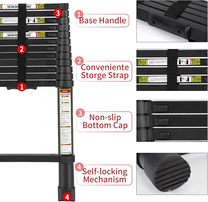 RIKADE Telescoping Ladder 16.5FT & Attic Ladder, Heavy Duty Aluminum with Non-Slip Feet, 330lb Capacity for RV, Attic, Loft & Multi-Surface Use