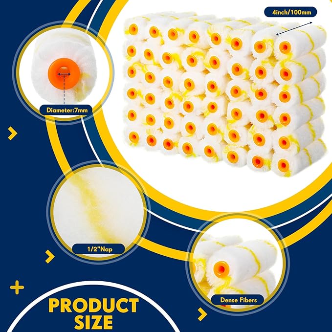 Leumoi 400 Pieces 4 Inch Mini Paint Roller Cover Bulk Small Microfiber 1/2" Nap for Paint Roller for House Painting Brush Supplies, DIY Craft Home Wall Repair Tool Kit Set