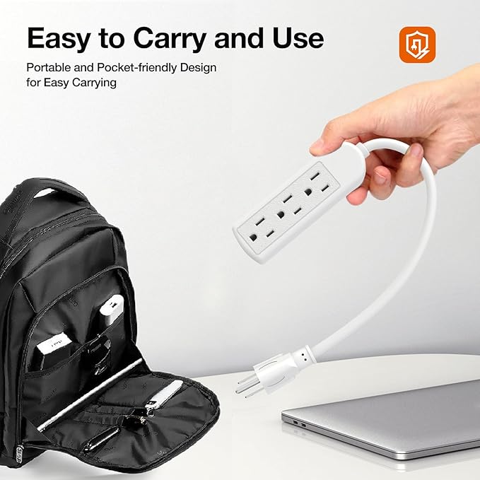 5-Pack Power Strip 3 Prong Outlet - Slim White 3 Grounded Outlets 1ft Heavy Duty Extension Power Cord Power Strip Ideal for Computer/Phone/Home/Office (13A/125V/1625W/ETL Listed)