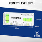 WORKPRO Small Level, 3 Inch Mini Level Tool, Magnetic Level with 2 Different Bubbles 90°/180°, Shatterproof Cross Check Bubble Level, Pocket Level for Picture Hanging Tool